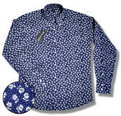 View Item Relco Floral Flower Print Long Sleeve Button Down Shirt Navy Blue White